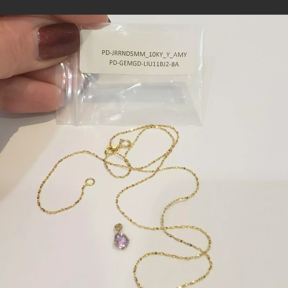 10kt gold round amethyst stone pendant w/ gold plated over ss 18 inch chain - Picture 2 of 13